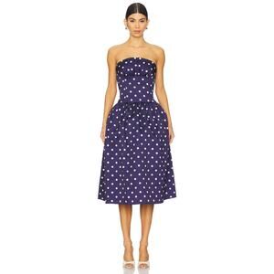 Self-portrait Navy Polka dot satin midi dress Navy UK12/US8 Navy